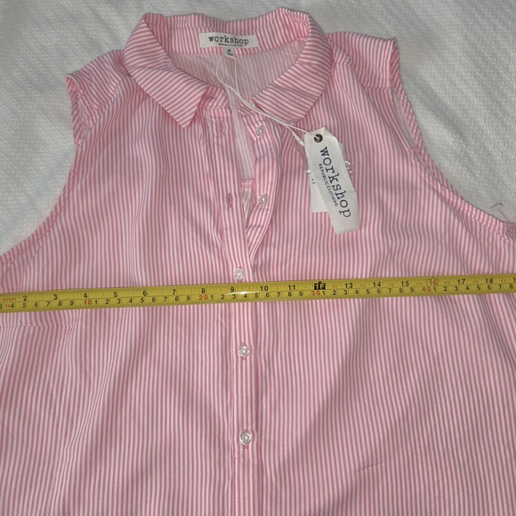 Sleeveless Blouse Pink And White Stripe Button Down, Workshop Republic - Picture 4 of 5